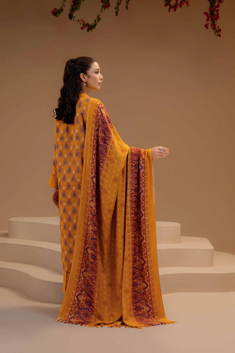 Nishat Linen – Yellow Khaddar Printed 3-Piece Stitched Suit