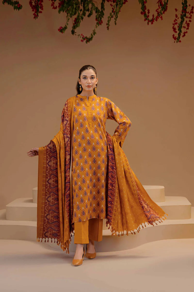 Nishat Linen – Yellow Khaddar Printed 3-Piece Stitched Suit