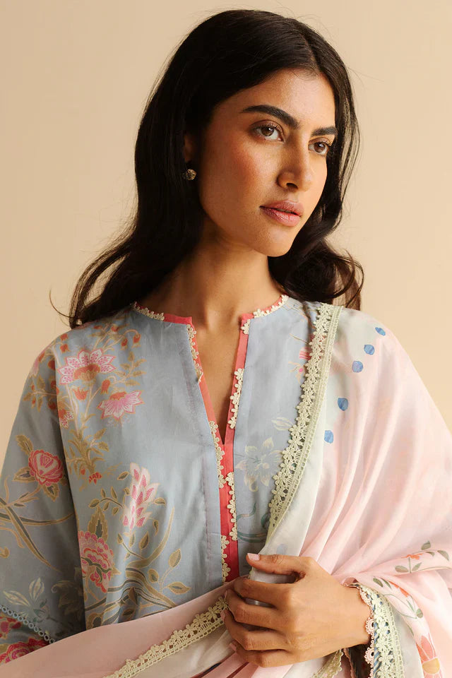 Zara Shahjahan Coco-8B Vara 3-Piece Printed Lawn (Lawn Shirt, Cambric Pants, Silk Dupatta)