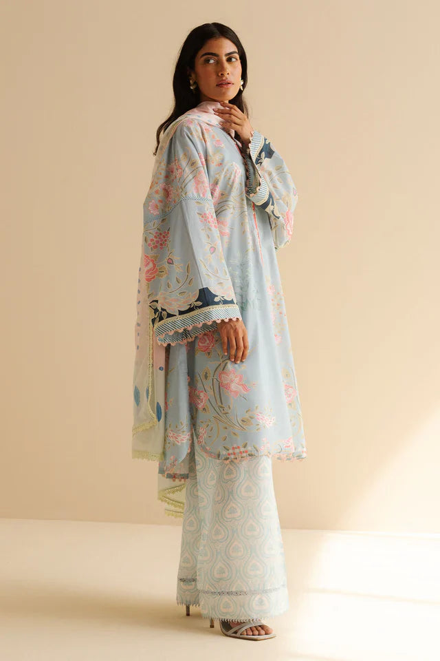Zara Shahjahan Coco-8B Vara 3-Piece Printed Lawn (Lawn Shirt, Cambric Pants, Silk Dupatta)