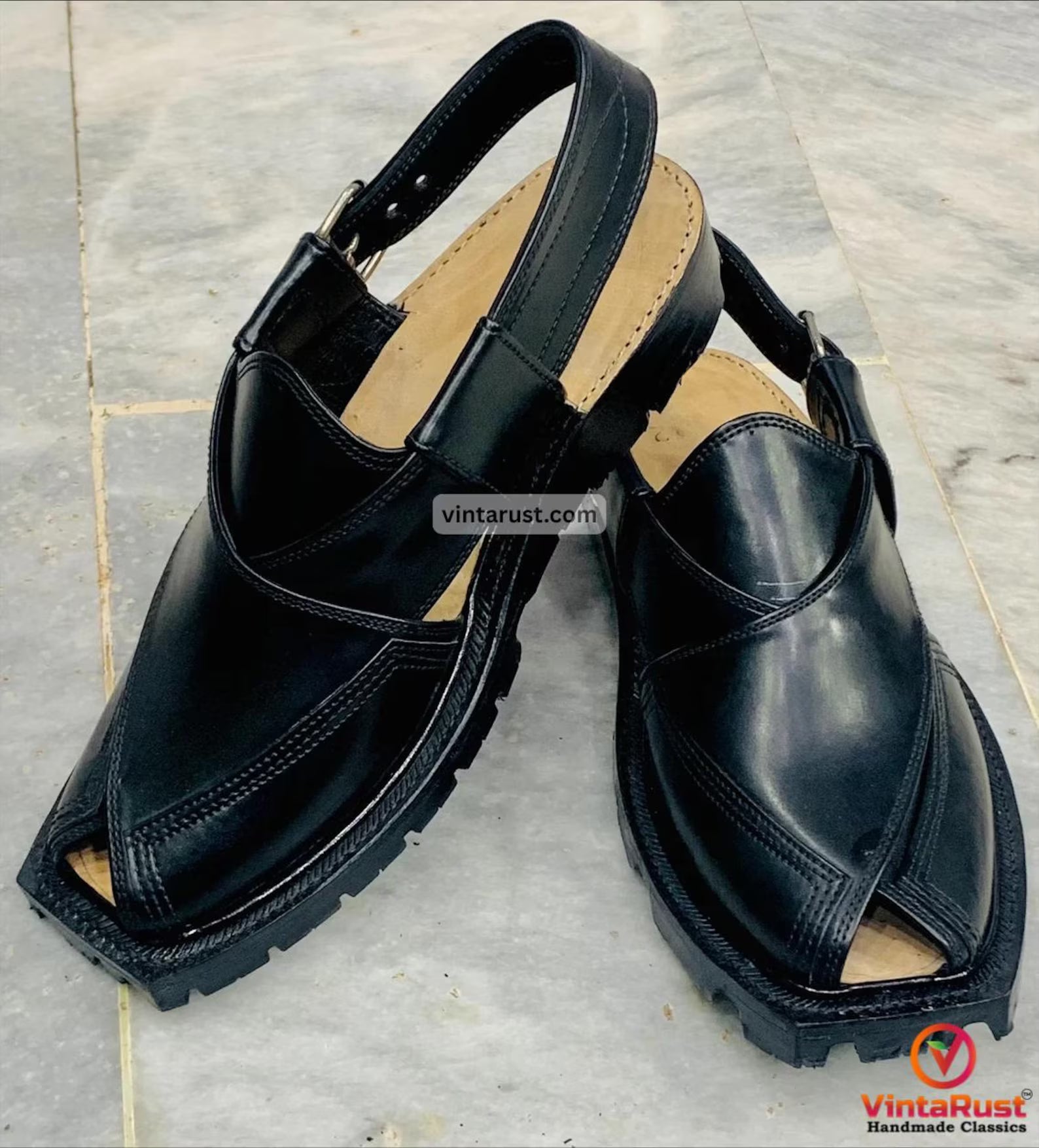 Handcrafted Black Leather Peshawari Chappal – Men's Traditional Sandals
