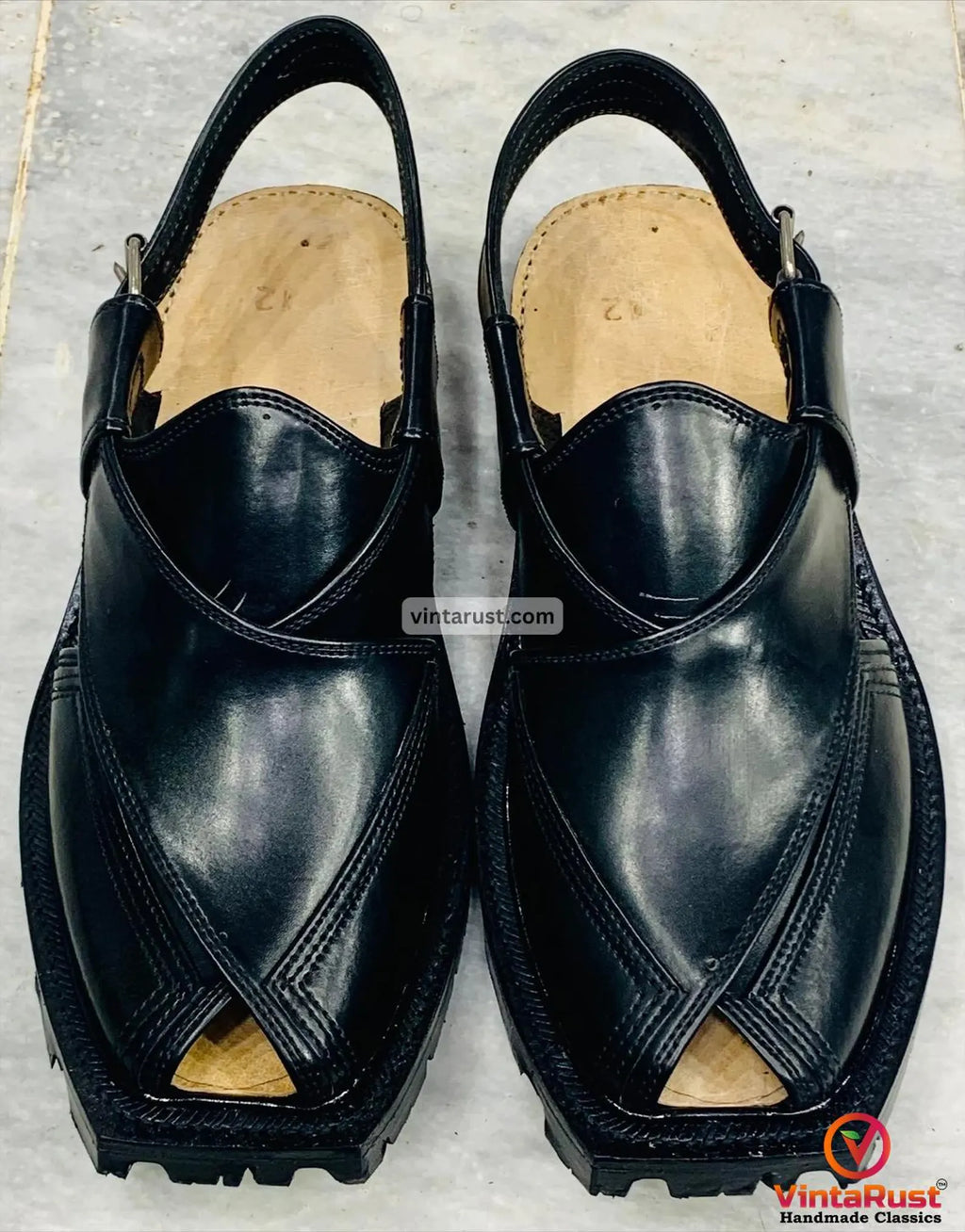Handcrafted Black Leather Peshawari Chappal – Men's Traditional Sandals