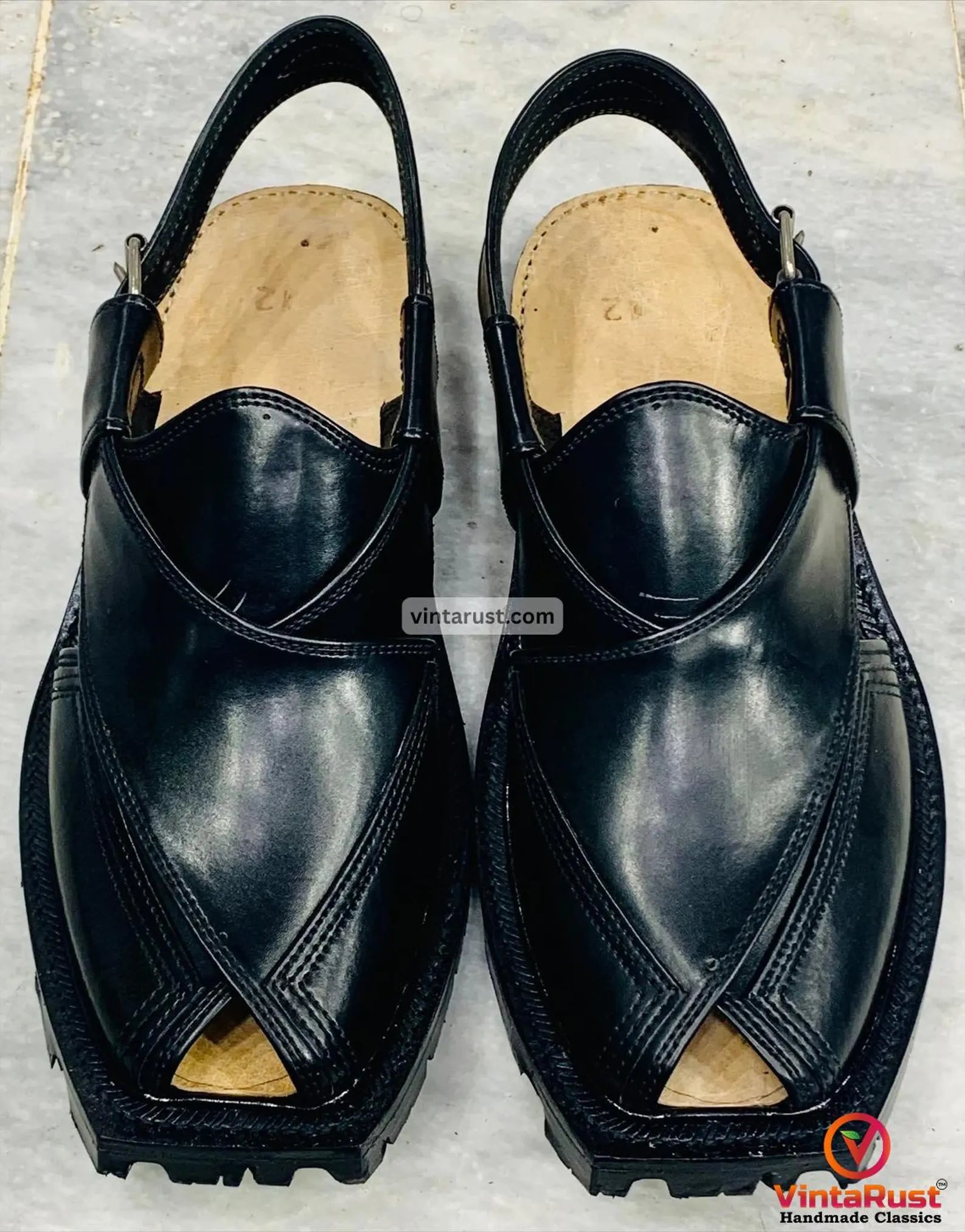 Handcrafted Black Leather Peshawari Chappal – Men's Traditional Sandals