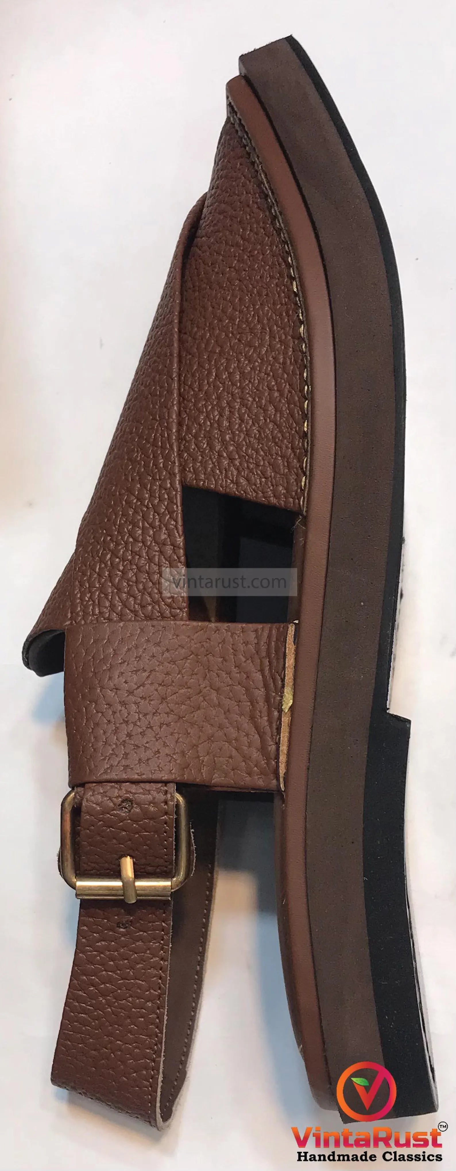 Handcrafted Dark Brown Leather Peshawari Chappal – Men's Traditional Footwear