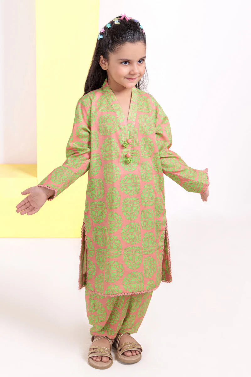 P-Pink Cambric 2-Piece Kids Suit – Printed