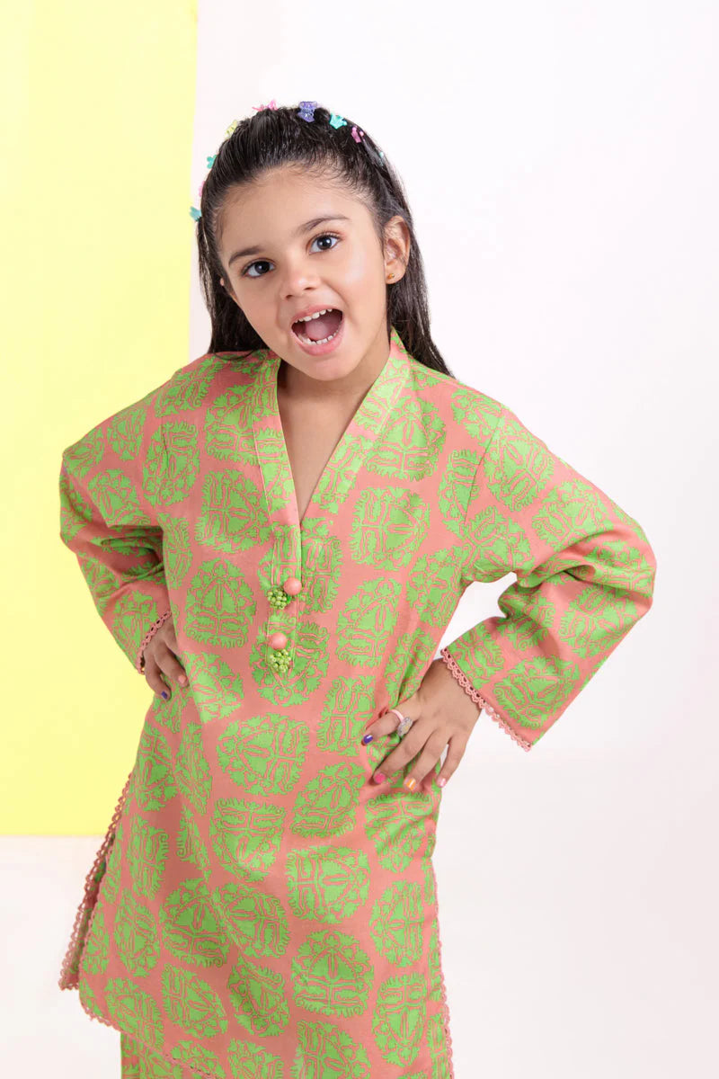 P-Pink Cambric 2-Piece Kids Suit – Printed