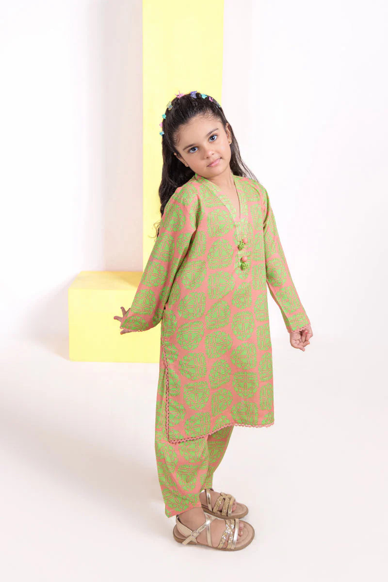 P-Pink Cambric 2-Piece Kids Suit – Printed