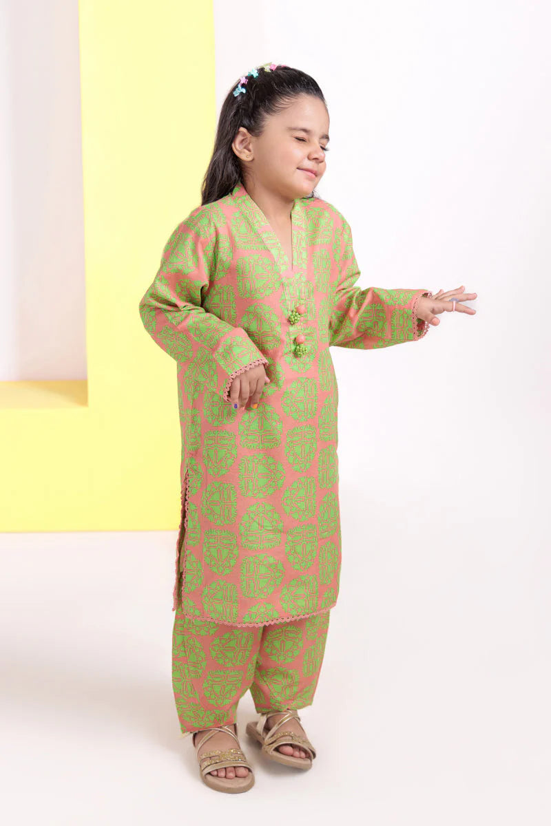 P-Pink Cambric 2-Piece Kids Suit – Printed