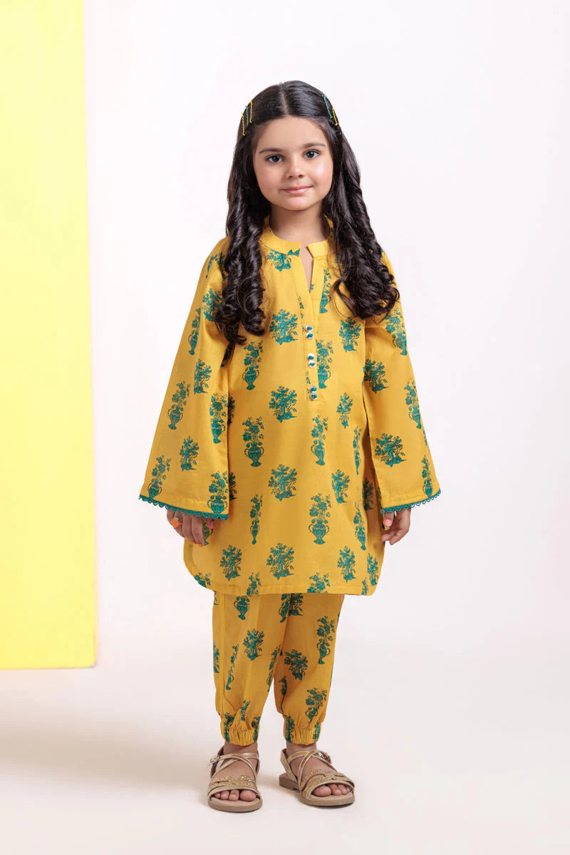 Yellow Cambric 2-Piece Kids Suit – Printed