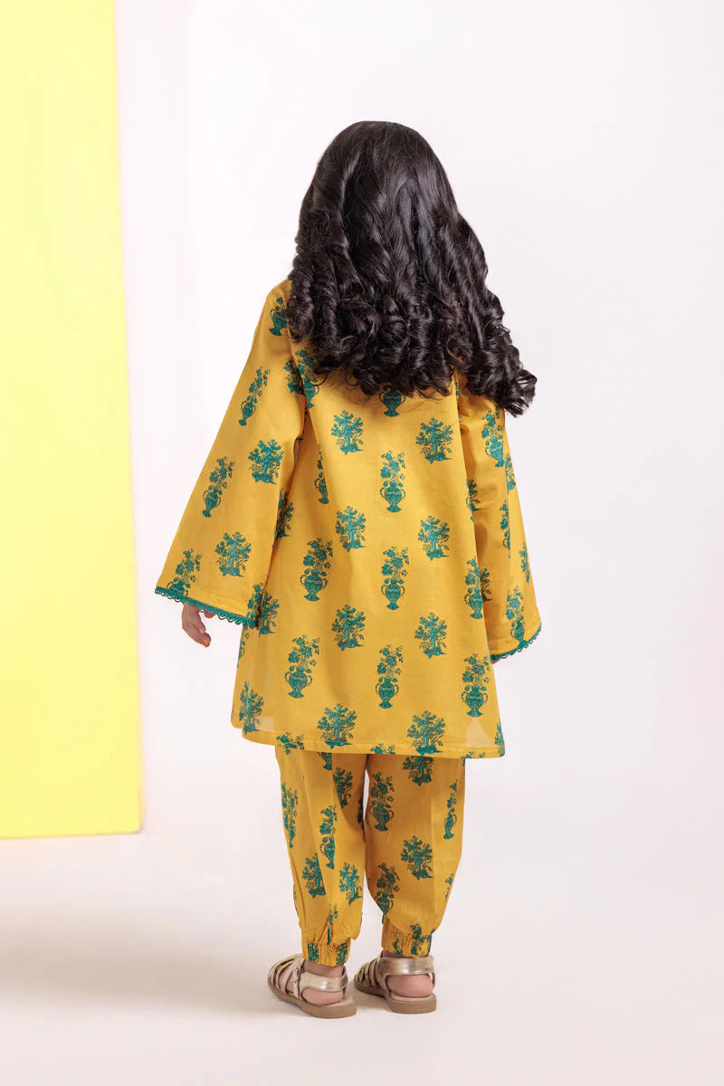 Yellow Cambric 2-Piece Kids Suit – Printed