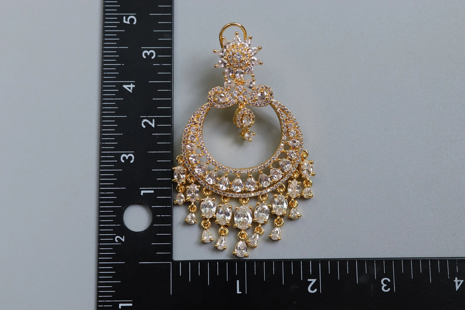 Gold CZ Chandelier Chaandbali Earrings – Statement Wedding Jewelry