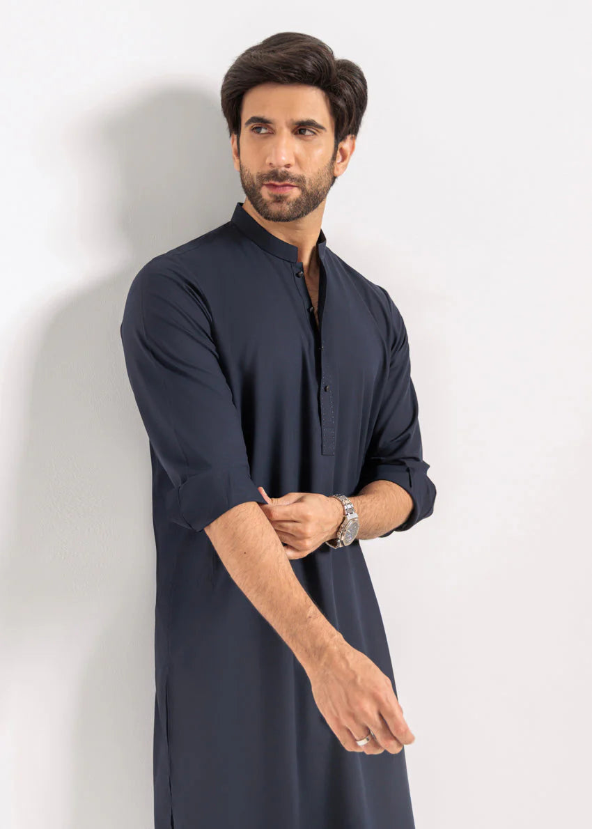 Navy Blue-Blended-Kurta Shalwar