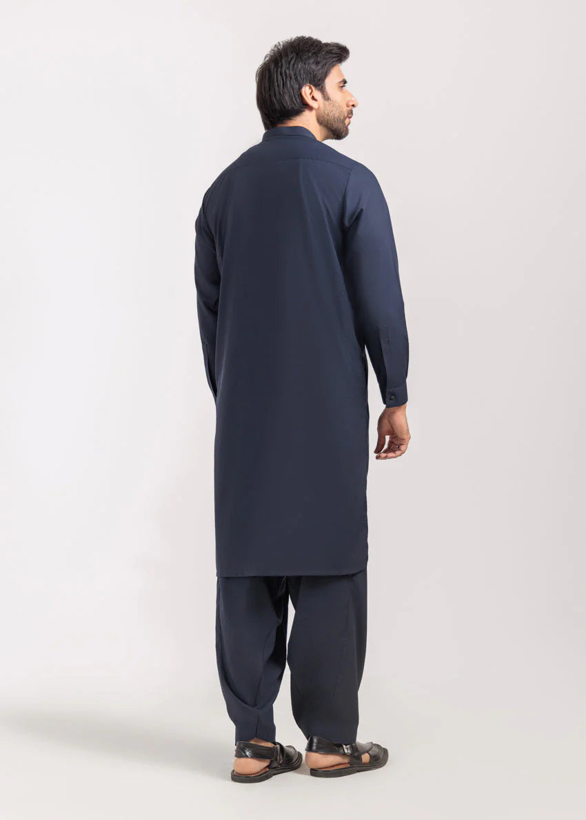 Navy Blue-Blended-Kurta Shalwar
