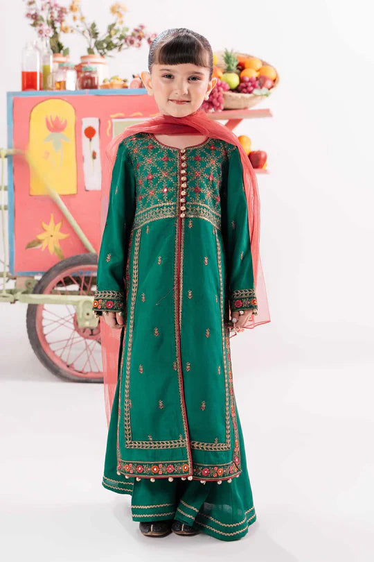 Maria B Kids MKS-EA25-52 3-Piece Raw Silk Suit (Raw Silk Shirt, Net Dupatta, Raw Silk Pants)