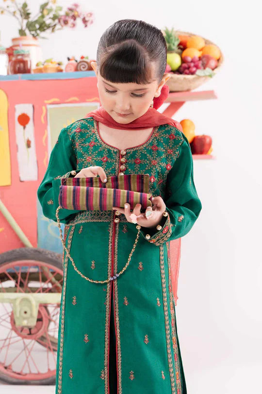 Maria B Kids MKS-EA25-52 3-Piece Raw Silk Suit (Raw Silk Shirt, Net Dupatta, Raw Silk Pants)