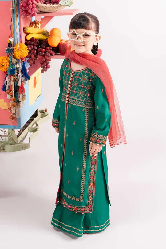 Maria B Kids MKS-EA25-52 3-Piece Raw Silk Suit (Raw Silk Shirt, Net Dupatta, Raw Silk Pants)
