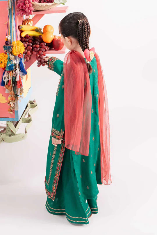 Maria B Kids MKS-EA25-52 3-Piece Raw Silk Suit (Raw Silk Shirt, Net Dupatta, Raw Silk Pants)