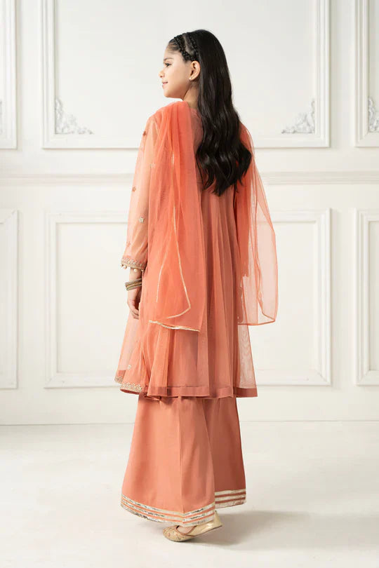 Maria B Kids MKS-EF25-02 3-Piece Polyester Net Suit (Polyester Net Shirt, Polyester Net Dupatta, Raw Silk Pants)