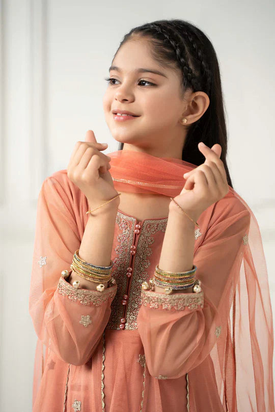 Maria B Kids MKS-EF25-02 3-Piece Polyester Net Suit (Polyester Net Shirt, Polyester Net Dupatta, Raw Silk Pants)