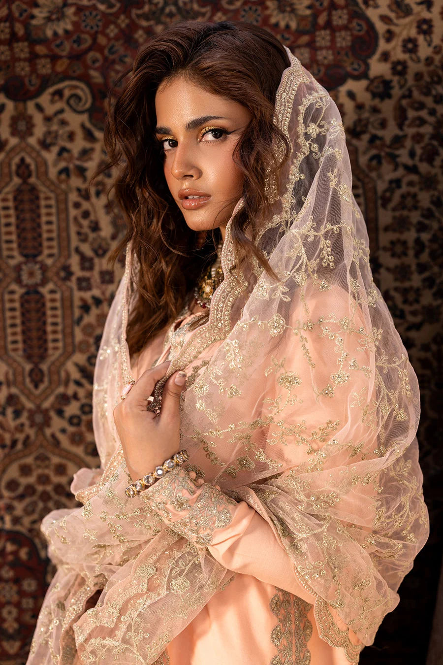 Raw Silk Stitched 3-Piece Farshi Set (CMA-5-042) – Peach