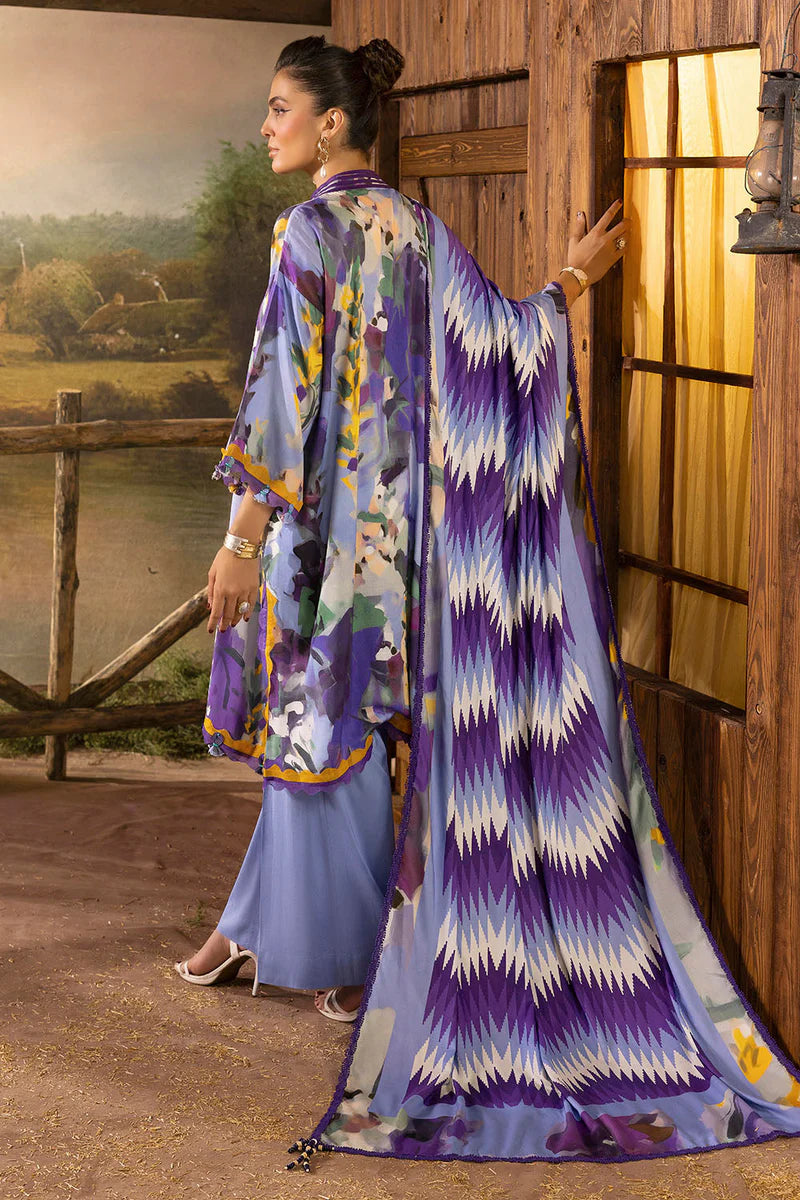Gul Ahmed Purple Printed Linen Suit