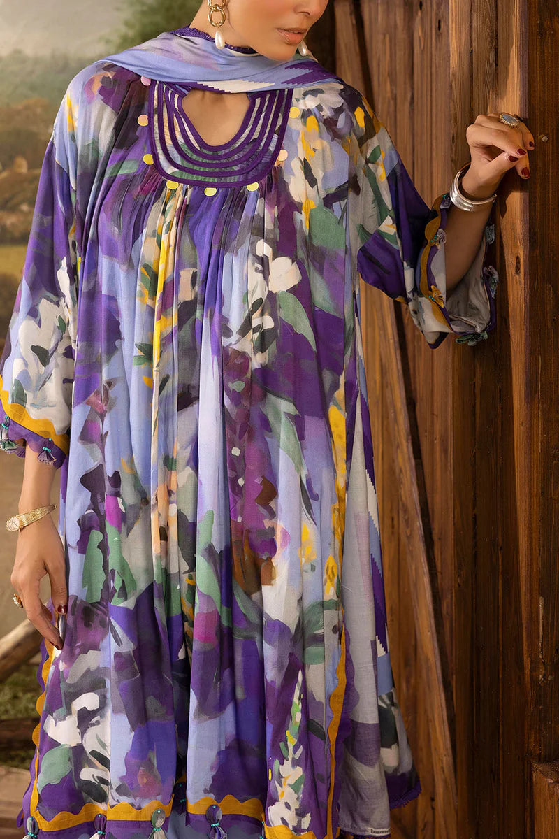 Gul Ahmed Purple Printed Linen Suit