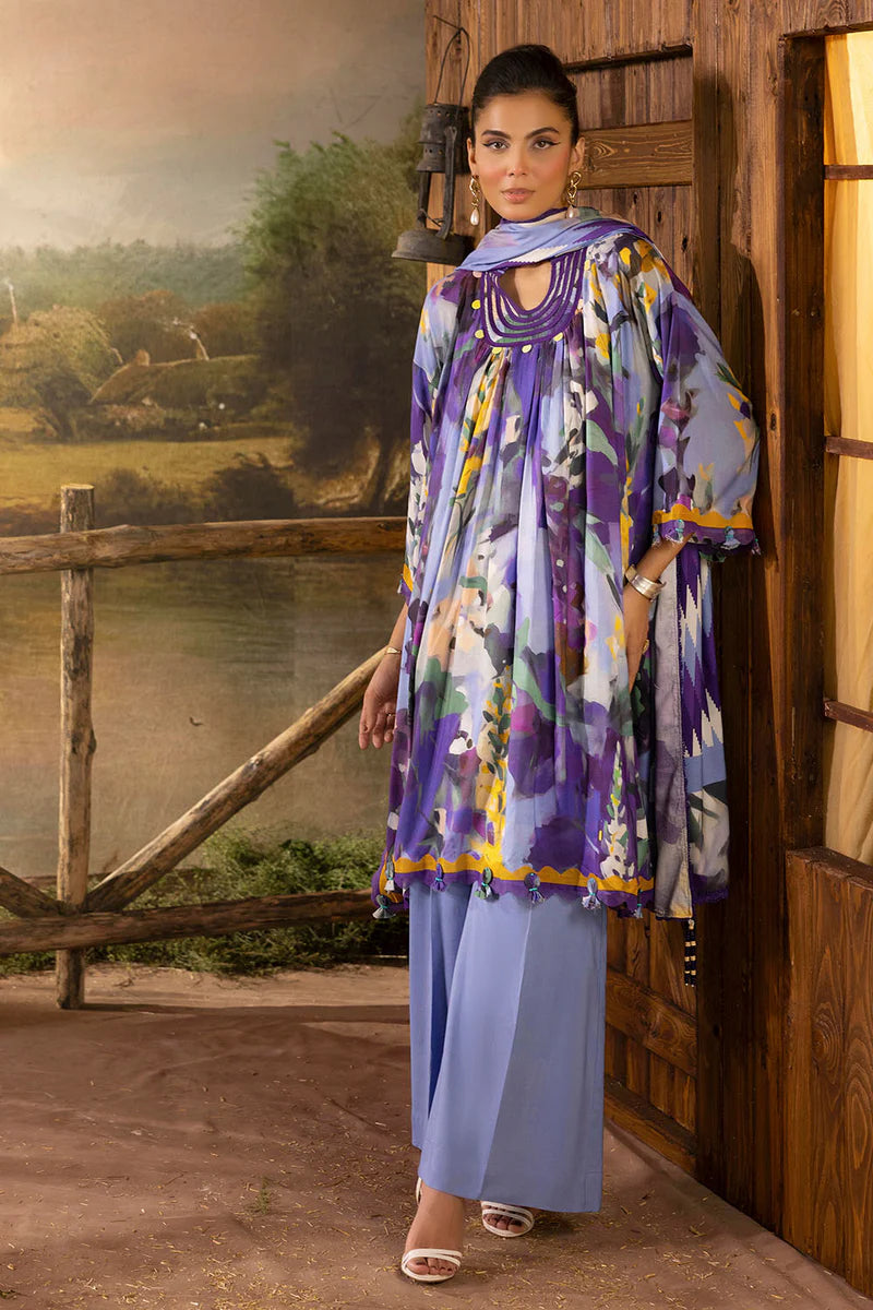 Gul Ahmed Purple Printed Linen Suit