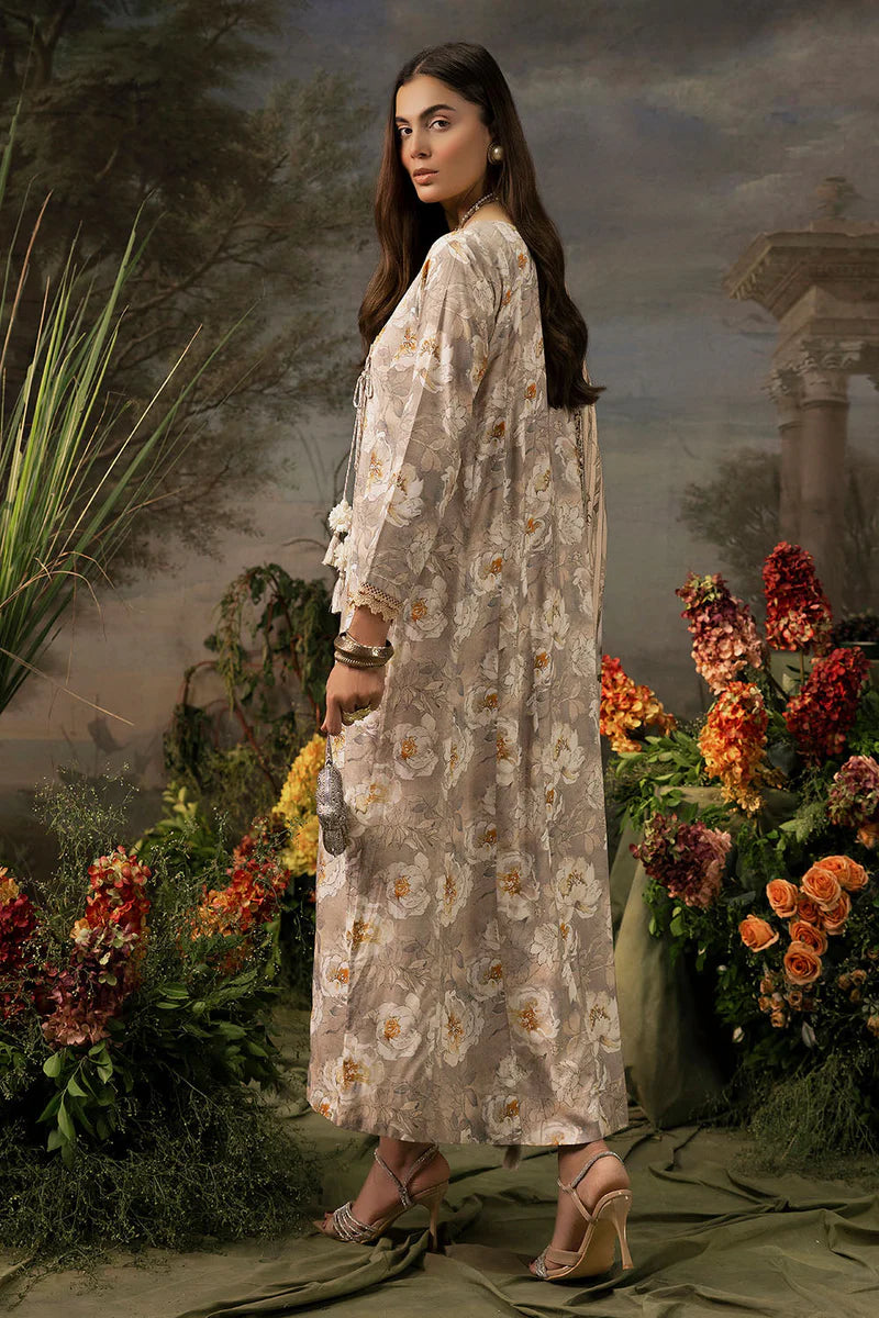 Gul Ahmed Biege-Printed Linen Suit