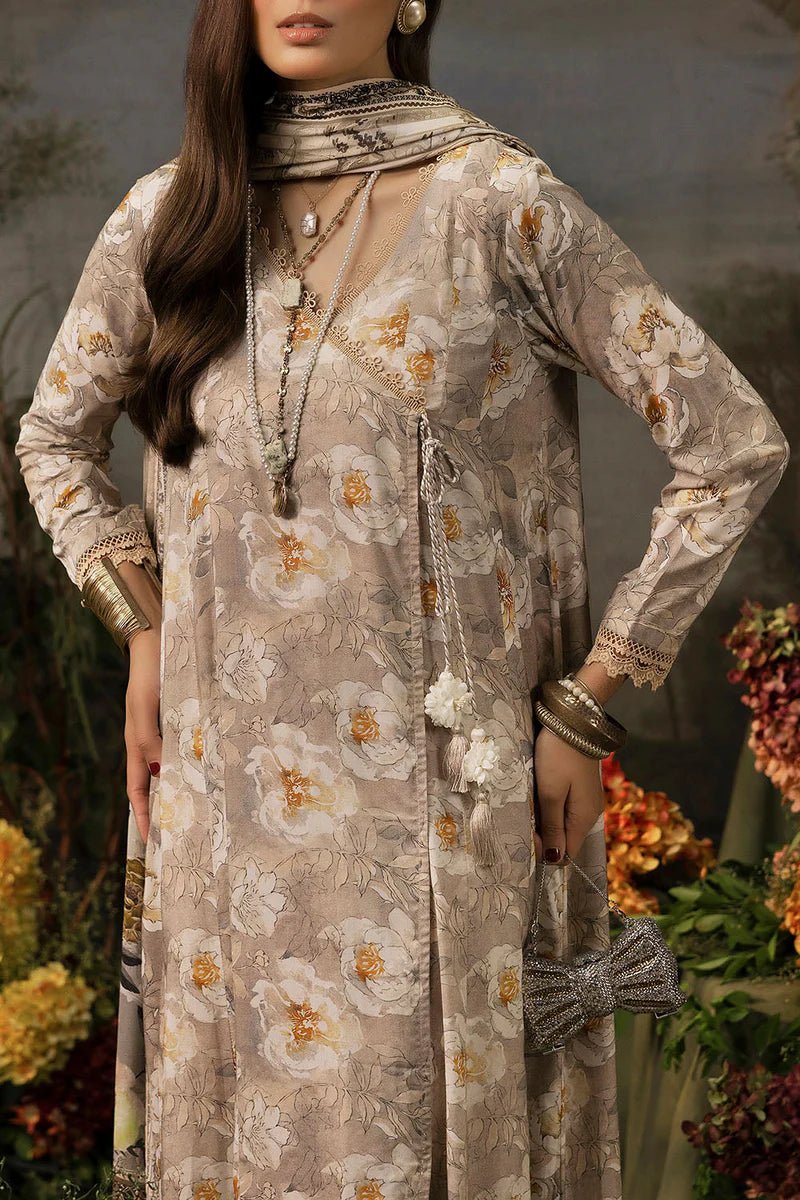 Gul Ahmed Biege-Printed Linen Suit