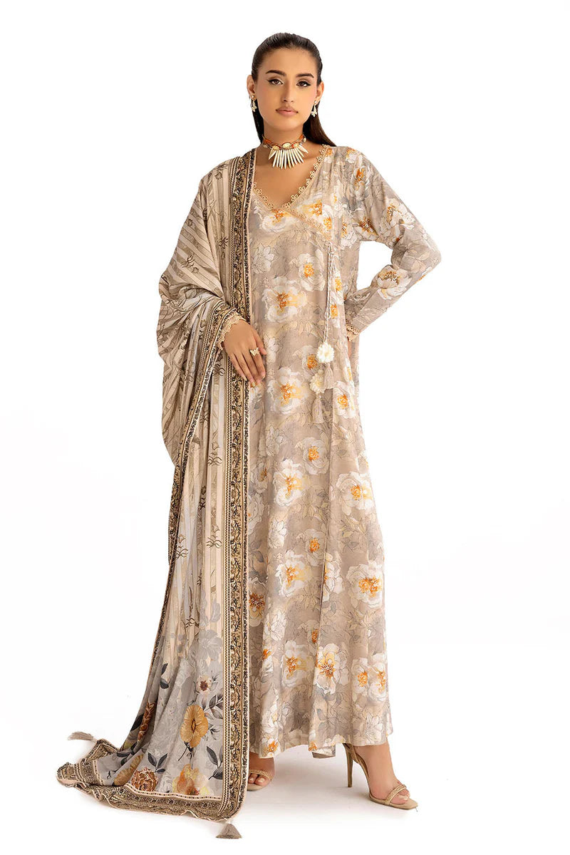 Gul Ahmed Biege-Printed Linen Suit