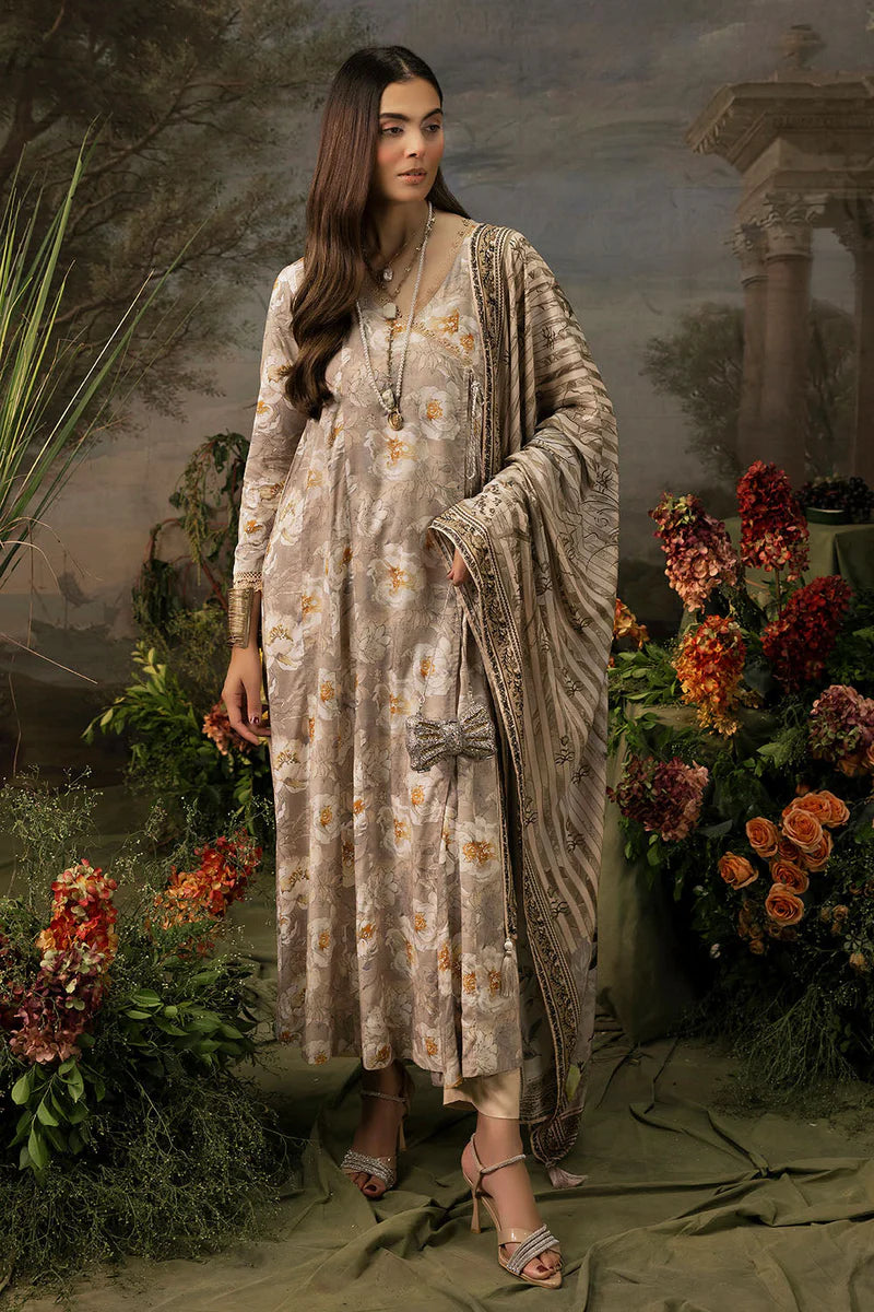 Gul Ahmed Biege-Printed Linen Suit