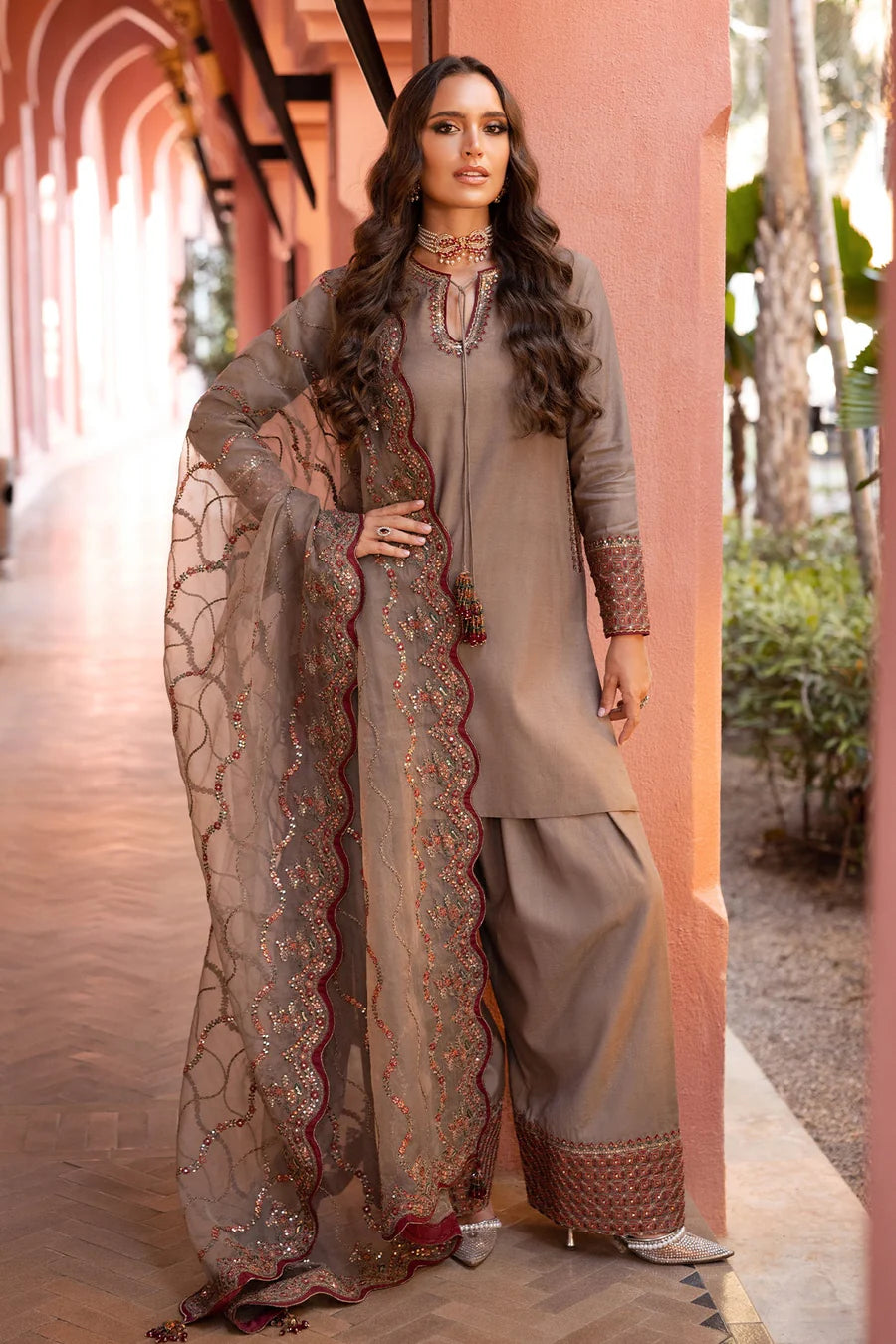 Raw Silk Stitched 3-Piece Farshi Set (CMA-5-130) – Grey