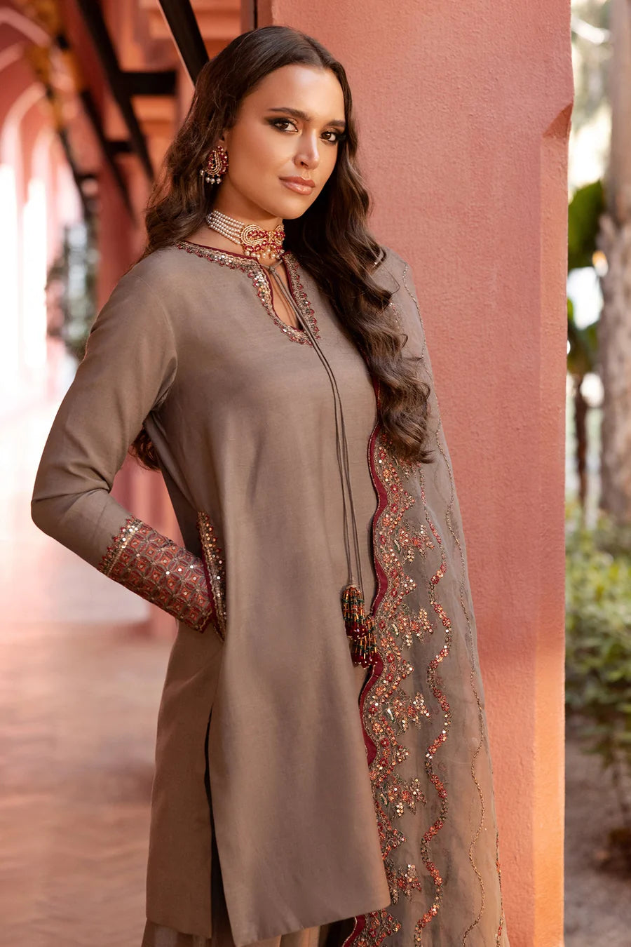 Raw Silk Stitched 3-Piece Farshi Set (CMA-5-130) – Grey