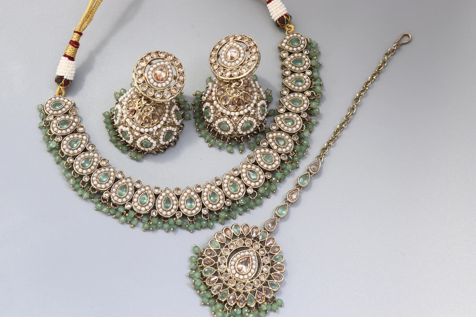 Simi Mint Polki Choker Necklace & Earing – Indian Kundan Statement Jewelry