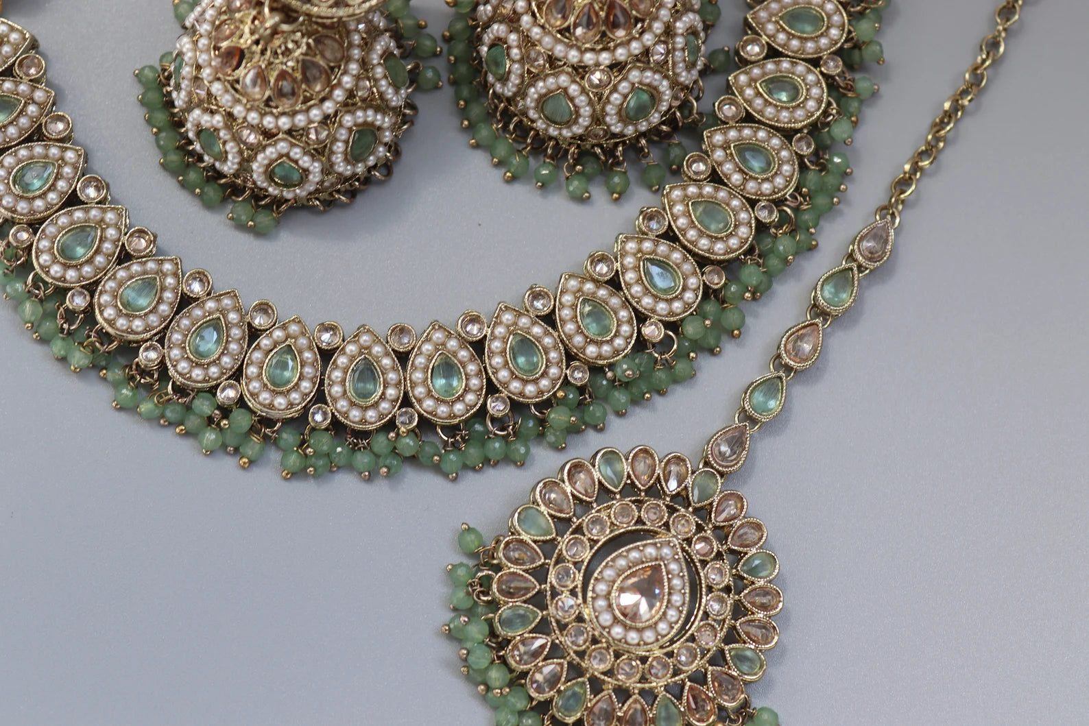 Simi Mint Polki Choker Necklace & Earing – Indian Kundan Statement Jewelry