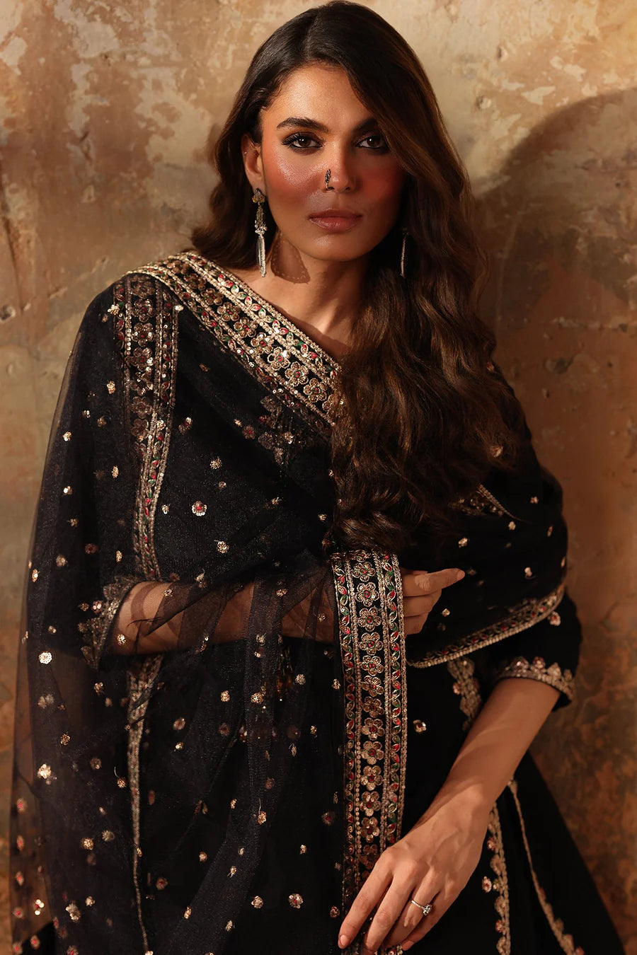 Raw Silk Stitched 3-Piece Farshi Set (CMA-5-078) – Black