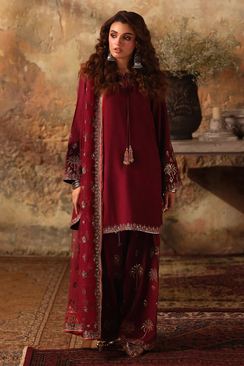 Raw Silk Stitched 3-Piece Farshi Set (CMA-5-068) – Maroon