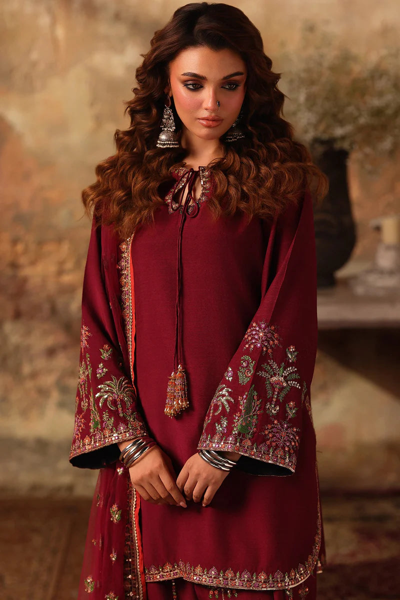 Raw Silk Stitched 3-Piece Farshi Set (CMA-5-068) – Maroon