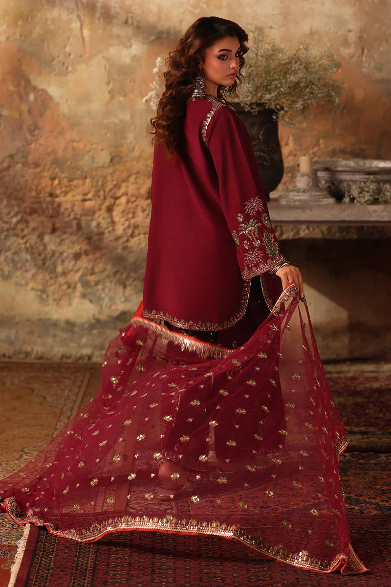 Raw Silk Stitched 3-Piece Farshi Set (CMA-5-068) – Maroon