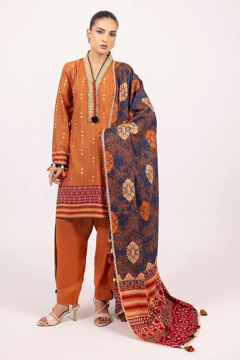 Gul Ahmed – Rust Printed Linen Suit