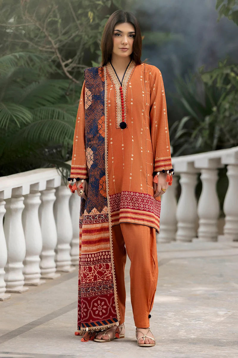 Gul Ahmed – Rust Printed Linen Suit