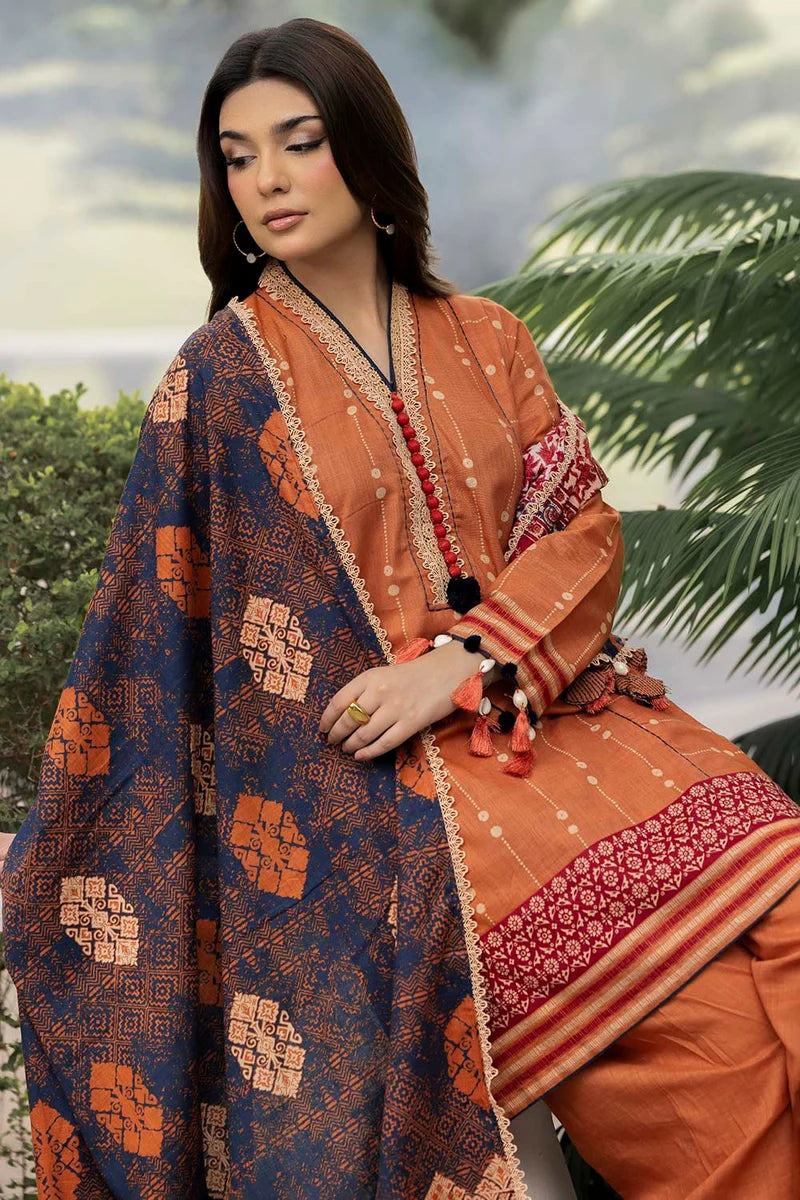 Gul Ahmed – Rust Printed Linen Suit