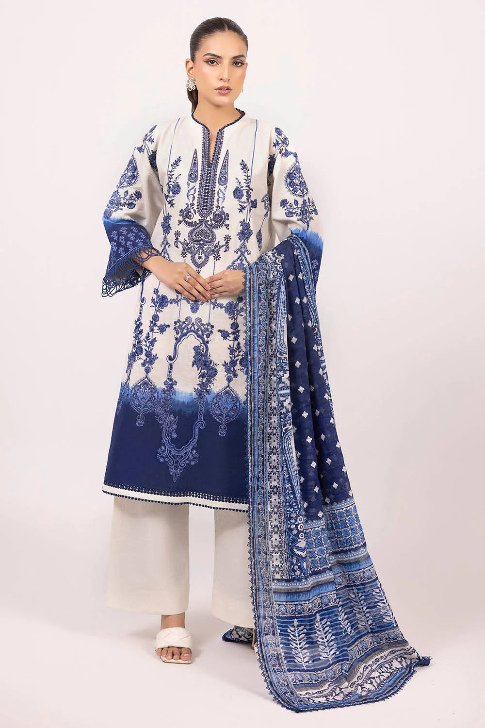 Gul Ahmed Blue Printed Linen Suit
