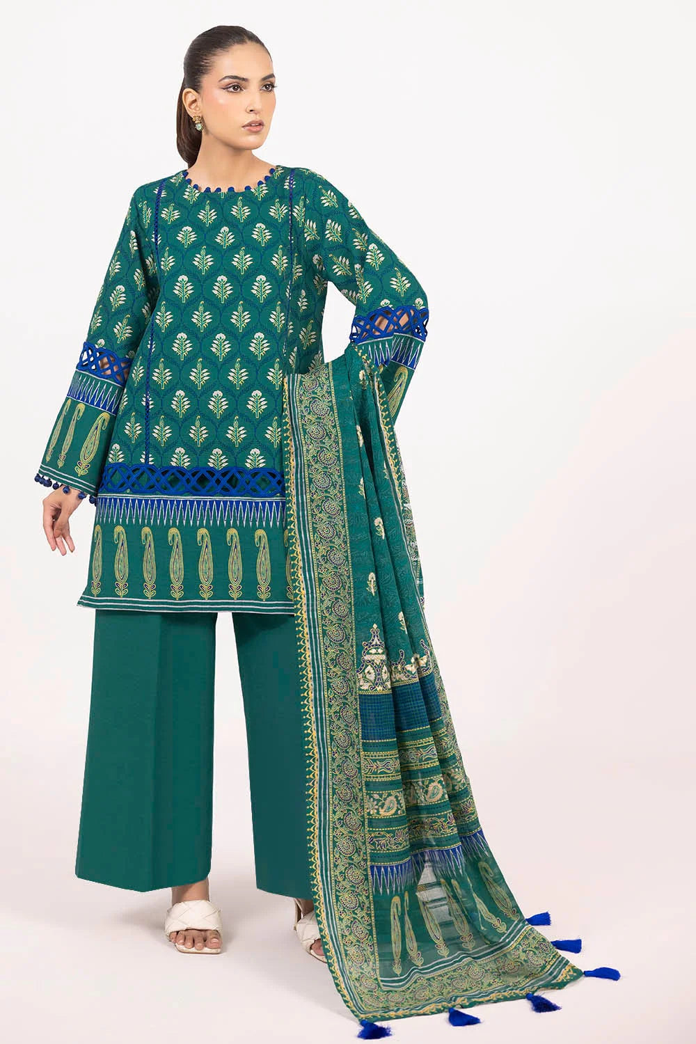 Gul Ahmed Teal Printed Linen Suit